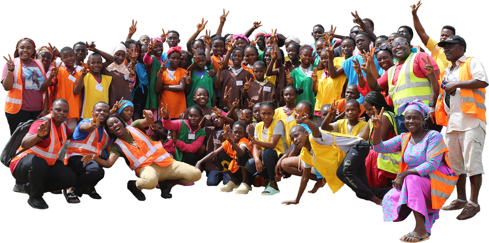 group photo with arms raised in the air